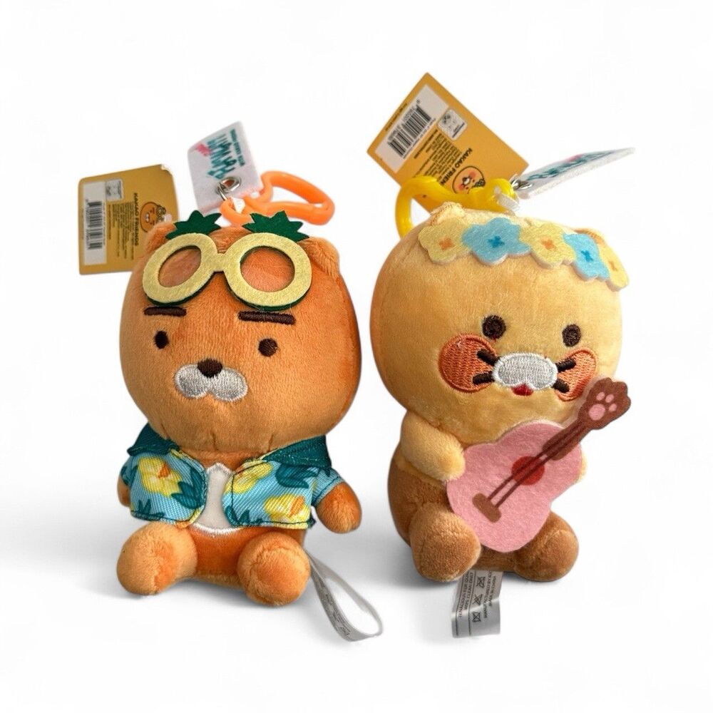 Kakao Friends: Hawaii‎ Ryan + Choonsik Keychain Plush Lot NEW